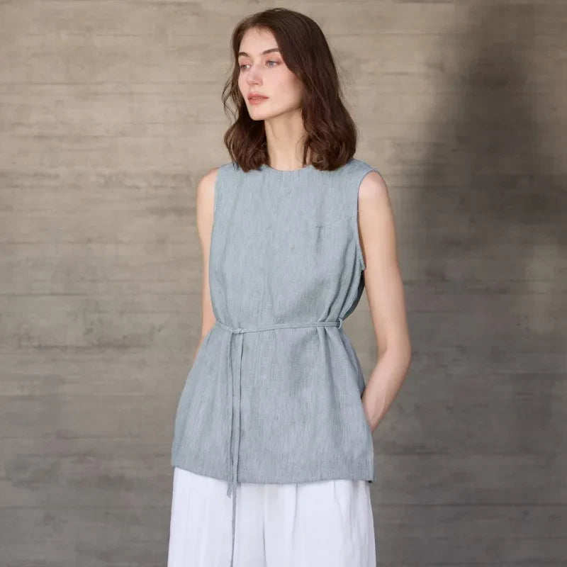 Linen Lace-Up Tank Top