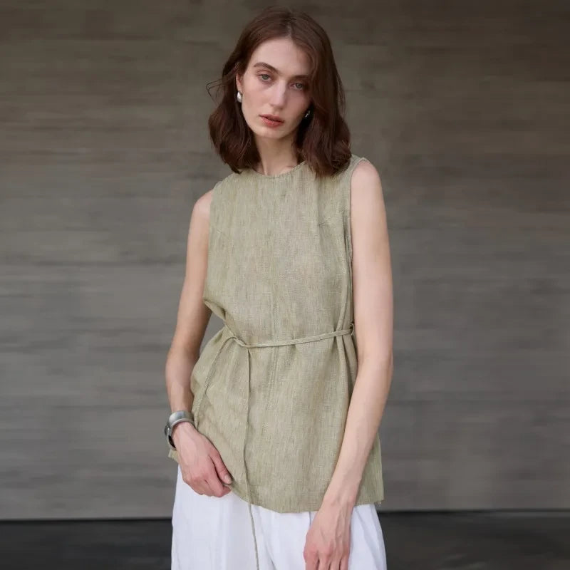 Linen Lace-Up Tank Top