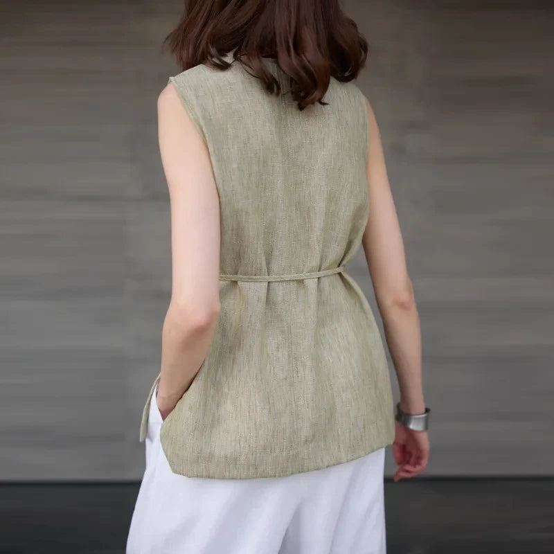 Linen Lace-Up Tank Top