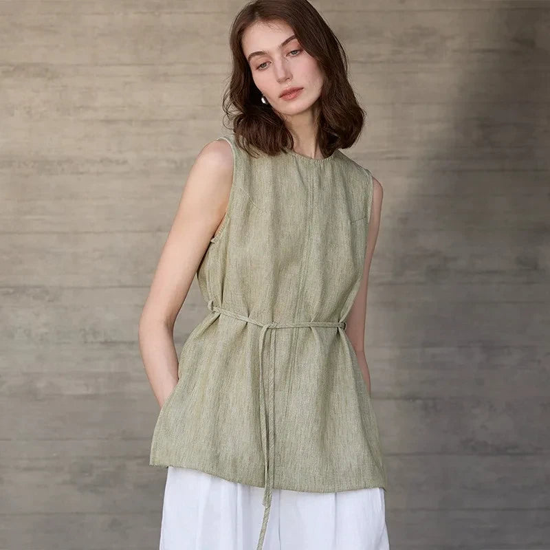 Linen Lace-Up Tank Top